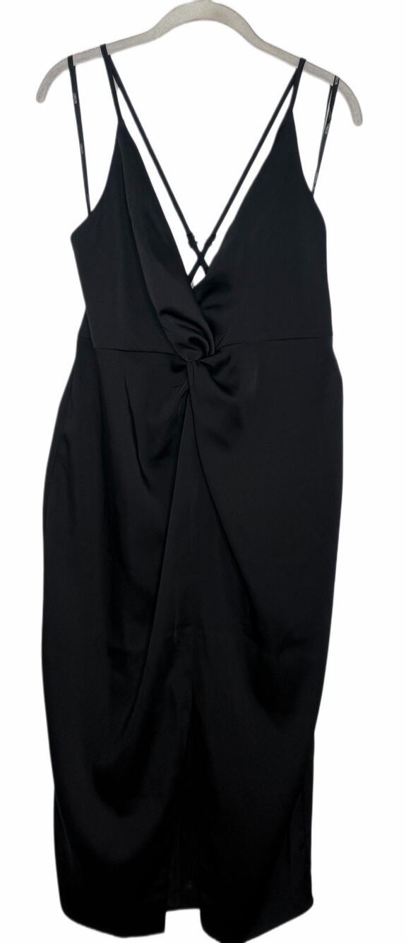 ASOS Women’s Black Satin Cross Cross Back Midi Slip Dress Size 12 NWT
